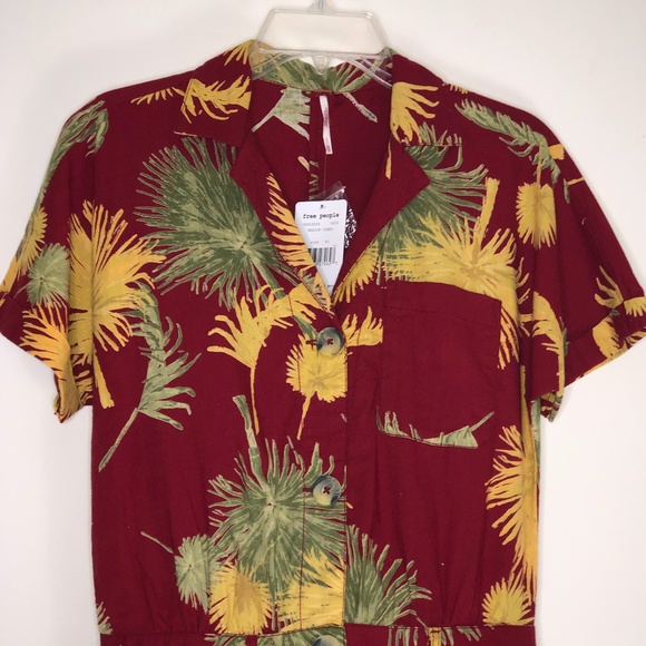 FREE PEOPLE Maroon Combo Malibu Tropical Print Romper Jumpsuit Sz XS - Picture 5 of 16